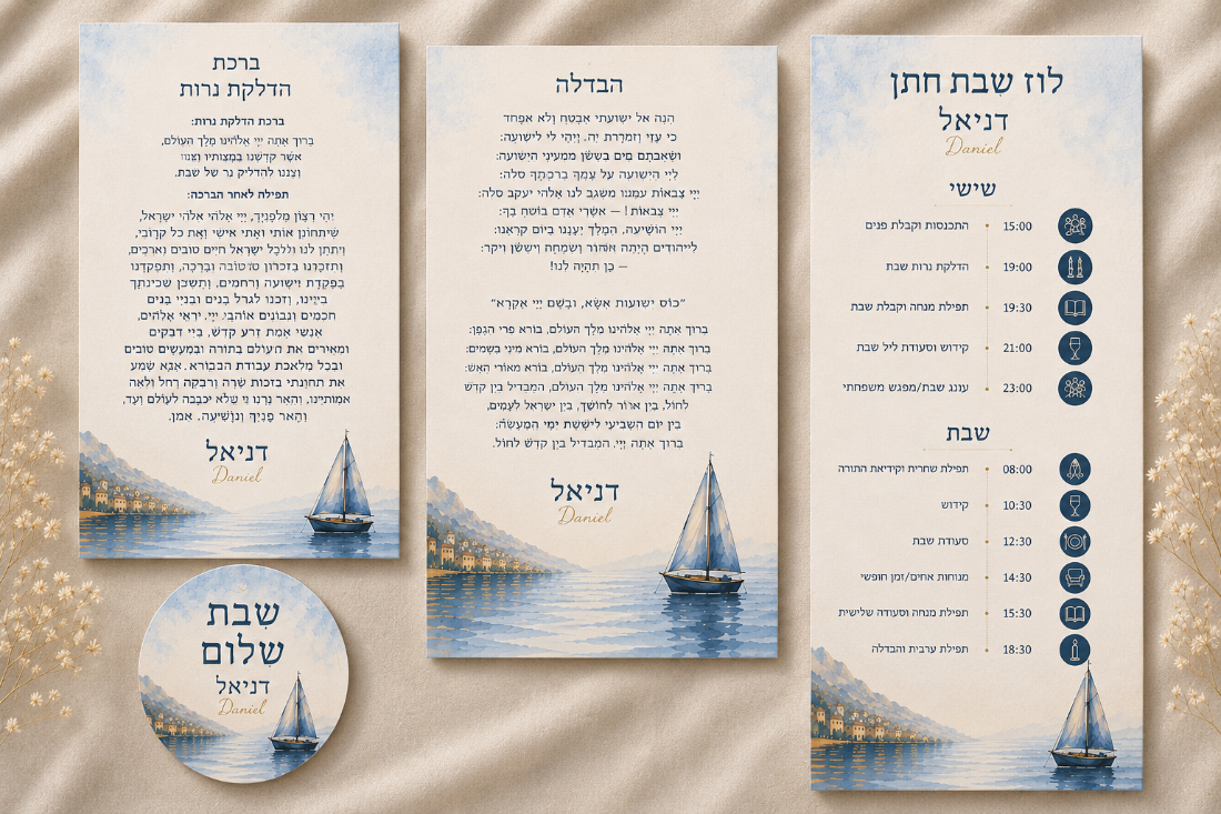 מיתוג שבת בר מצווה בקו סירה וצבעי מים